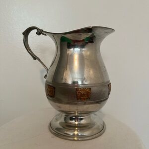 6” Pewter FEMA Pitcher With Handle Bolivia  97% Estano Metallic Silver Tone